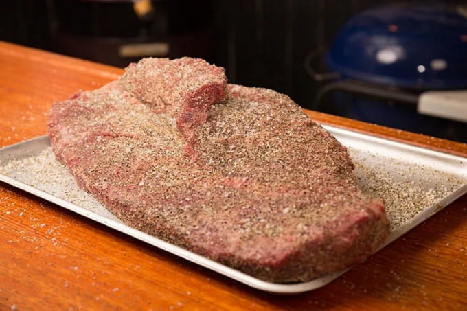 Rub the brisket with spice on all side
